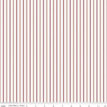 Image of Daybreak on the Prairie Track Stripe Rose quilting cotton fabric by Modern Prairie for Riley Blake Designs. Features stripes on a pink background. Cute Little Fabric Shop.
