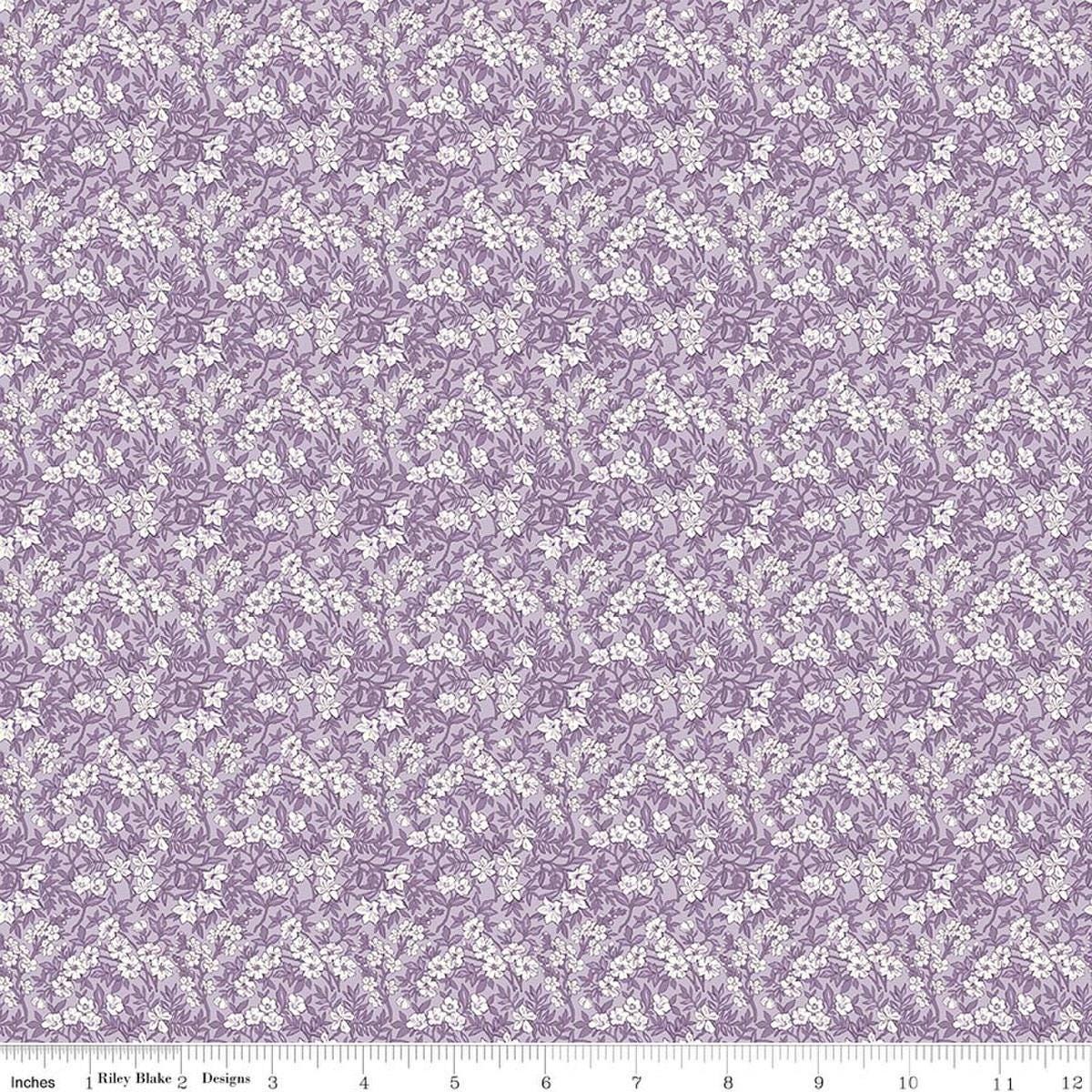 Image of Daybreak on the Prairie Spring Floral Purple quilting cotton fabric by Modern Prairie for Riley Blake Designs. Features flowers on a purple background. Cute Little Fabric Shop.