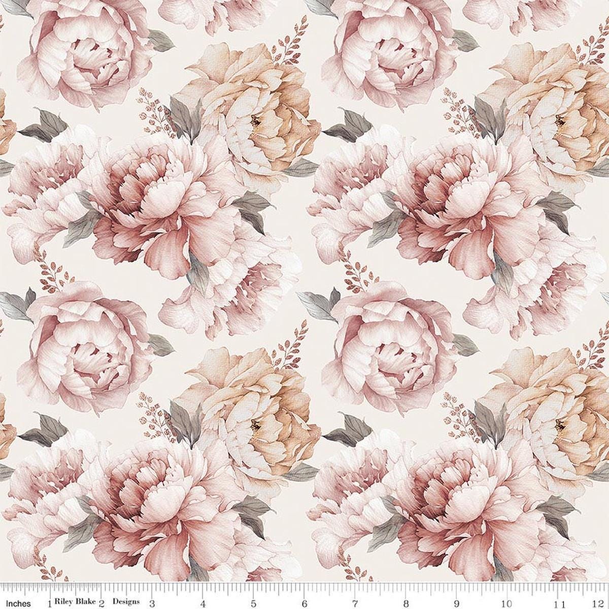 Image of Daybreak on the Prairie Peonies Cream quilting cotton fabric by Modern Prairie for Riley Blake Designs. Features flowers on a cream background. Cute Little Fabric Shop.