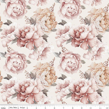 Image of Daybreak on the Prairie Peonies Cream quilting cotton fabric by Modern Prairie for Riley Blake Designs. Features flowers on a cream background. Cute Little Fabric Shop.