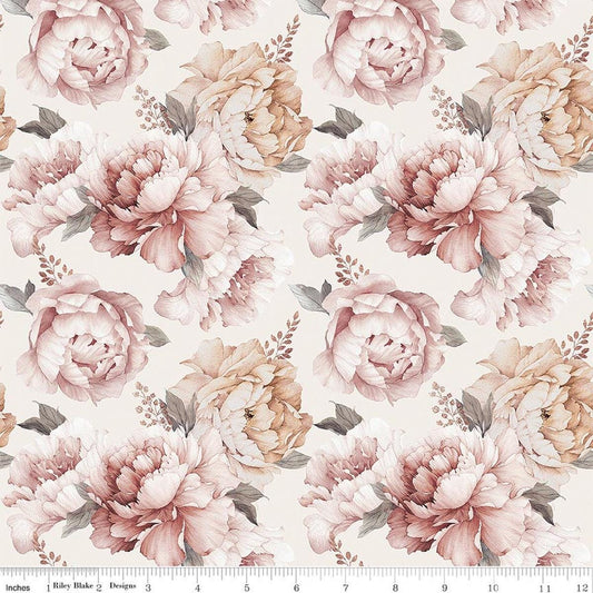 Image of Daybreak on the Prairie Peonies Cream quilting cotton fabric by Modern Prairie for Riley Blake Designs. Features flowers on a cream background. Cute Little Fabric Shop.
