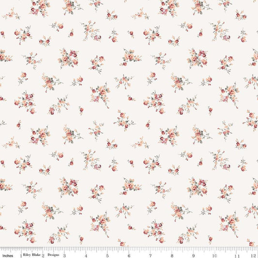 Image of Daybreak on the Prairie Garden Bouquet Cream quilting cotton fabric by Modern Prairie for Riley Blake Designs. Features flowers on a cream background. Cute Little Fabric Shop.
