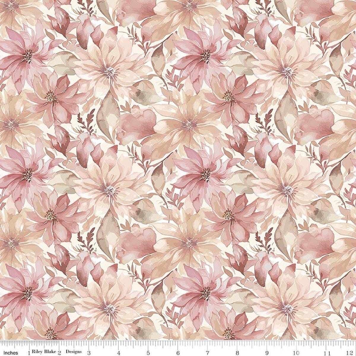 Image of Daybreak on the Prairie Floral Cream quilting cotton fabric by Modern Prairie for Riley Blake Designs. Features flowers on a pink background. Cute Little Fabric Shop.