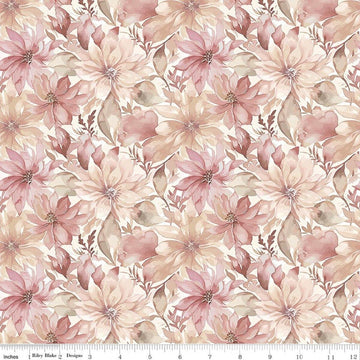 Image of Daybreak on the Prairie Floral Cream quilting cotton fabric by Modern Prairie for Riley Blake Designs. Features flowers on a pink background. Cute Little Fabric Shop.