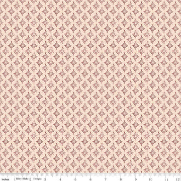 Image of Daybreak on the Prairie Geo Peach quilting cotton fabric by Modern Prairie for Riley Blake Designs. Features flowers on a pink background. Cute Little Fabric Shop.