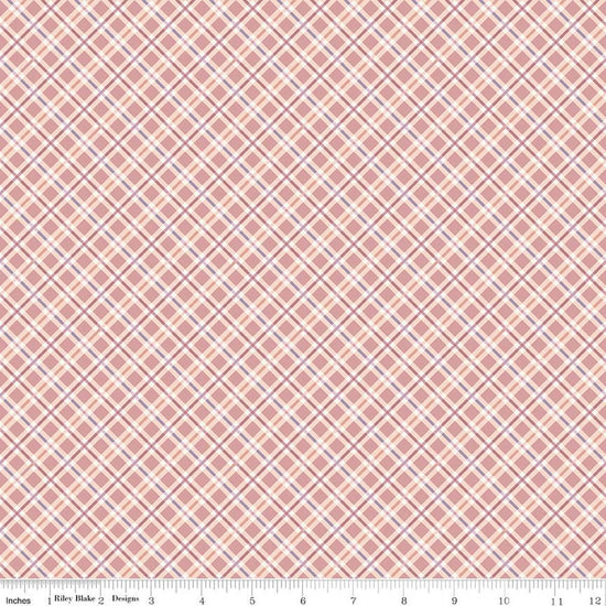 Image of Daybreak on the Prairie Plaid Rose quilting cotton fabric by Modern Prairie for Riley Blake Designs. Features plaid on a pink background. Cute Little Fabric Shop.