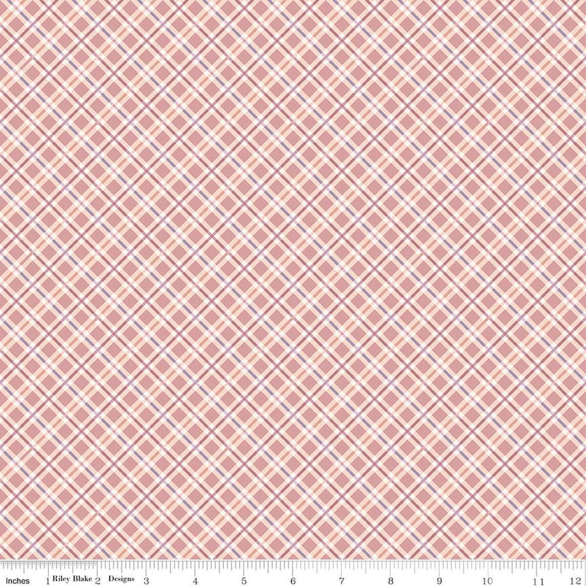 Image of Daybreak on the Prairie Plaid Rose quilting cotton fabric by Modern Prairie for Riley Blake Designs. Features plaid on a pink background. Cute Little Fabric Shop.