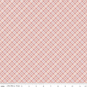 Image of Daybreak on the Prairie Plaid Rose quilting cotton fabric by Modern Prairie for Riley Blake Designs. Features plaid on a pink background. Cute Little Fabric Shop.