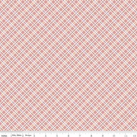 Image of Daybreak on the Prairie Plaid Rose quilting cotton fabric by Modern Prairie for Riley Blake Designs. Features plaid on a pink background. Cute Little Fabric Shop.