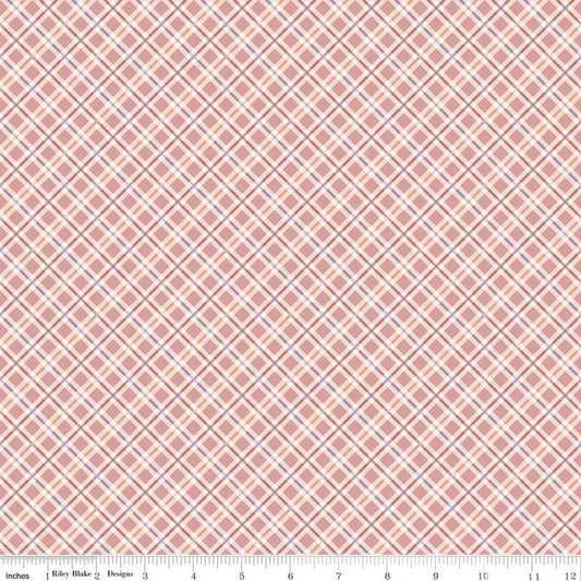 Image of Daybreak on the Prairie Plaid Rose quilting cotton fabric by Modern Prairie for Riley Blake Designs. Features plaid on a pink background. Cute Little Fabric Shop.