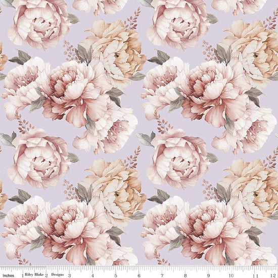 Image of Daybreak on the Prairie Peonies Purple quilting cotton fabric by Modern Prairie for Riley Blake Designs. Features flowers on a purple background. Cute Little Fabric Shop.