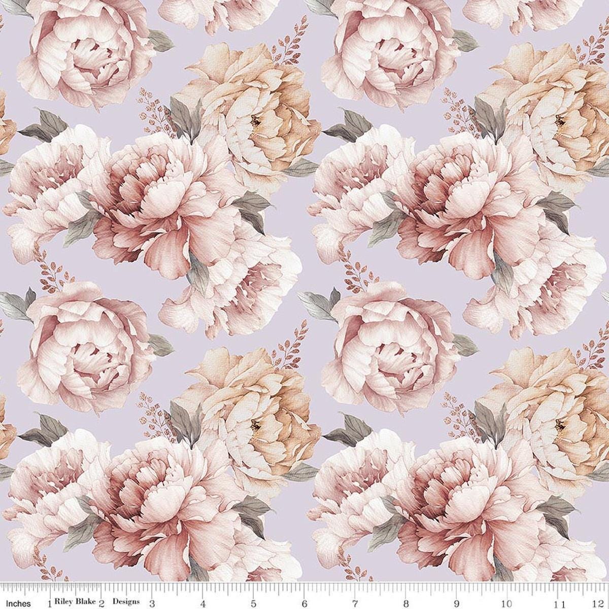 Image of Daybreak on the Prairie Peonies Purple quilting cotton fabric by Modern Prairie for Riley Blake Designs. Features flowers on a purple background. Cute Little Fabric Shop.