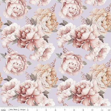 Image of Daybreak on the Prairie Peonies Purple quilting cotton fabric by Modern Prairie for Riley Blake Designs. Features flowers on a purple background. Cute Little Fabric Shop.