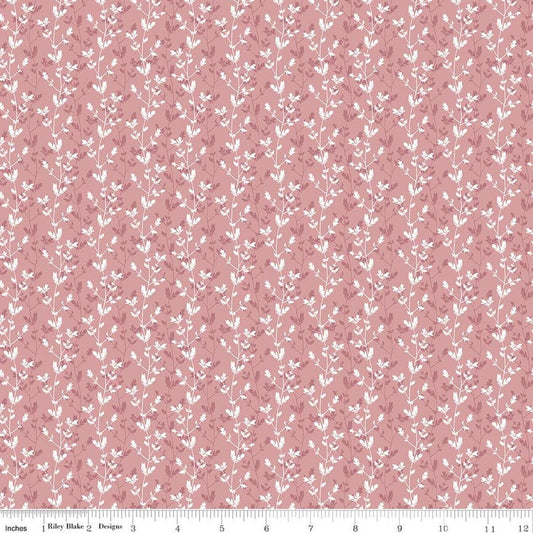 Image of Daybreak on the Prairie Silhouette Floral Rose quilting cotton fabric by Modern Prairie for Riley Blake Designs. Features flowers on a pink background. Cute Little Fabric Shop.