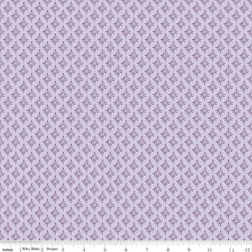 Image of Daybreak on the Prairie Geo Purple quilting cotton fabric by Modern Prairie for Riley Blake Designs. Features flowers on a purple background. Cute Little Fabric Shop.
