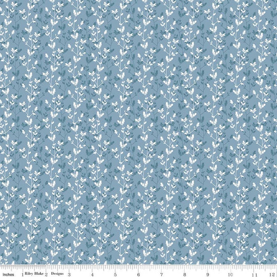 Image of Daybreak on the Prairie Silhouette Floral Blue quilting cotton fabric by Modern Prairie for Riley Blake Designs. Features flowers on a blue background. Cute Little Fabric Shop.