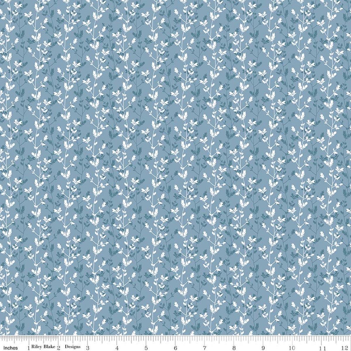 Image of Daybreak on the Prairie Silhouette Floral Blue quilting cotton fabric by Modern Prairie for Riley Blake Designs. Features flowers on a blue background. Cute Little Fabric Shop.