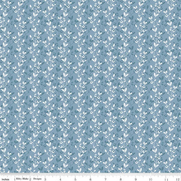 Image of Daybreak on the Prairie Silhouette Floral Blue quilting cotton fabric by Modern Prairie for Riley Blake Designs. Features flowers on a blue background. Cute Little Fabric Shop.