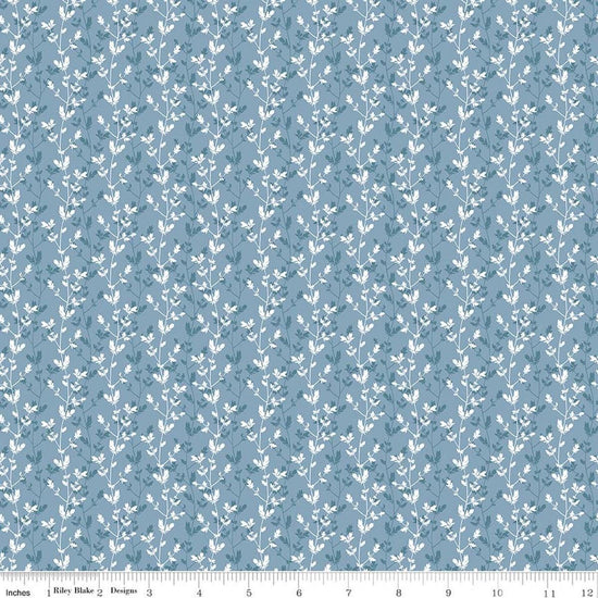 Image of Daybreak on the Prairie Silhouette Floral Blue quilting cotton fabric by Modern Prairie for Riley Blake Designs. Features flowers on a blue background. Cute Little Fabric Shop.