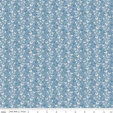 Image of Daybreak on the Prairie Silhouette Floral Blue quilting cotton fabric by Modern Prairie for Riley Blake Designs. Features flowers on a blue background. Cute Little Fabric Shop.