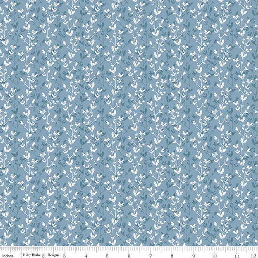 Image of Daybreak on the Prairie Silhouette Floral Blue quilting cotton fabric by Modern Prairie for Riley Blake Designs. Features flowers on a blue background. Cute Little Fabric Shop.