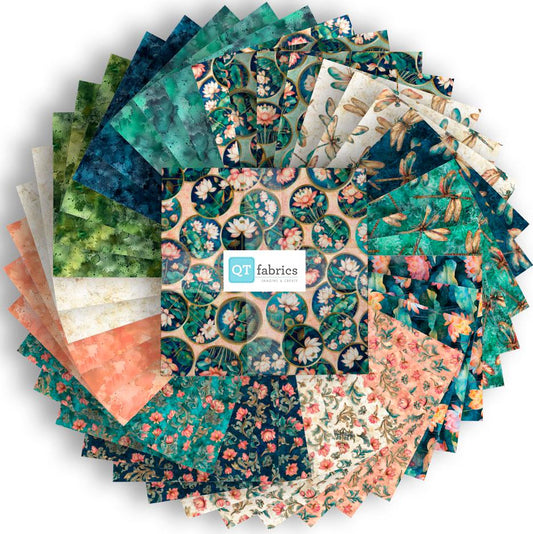 Serenity 10" Stacker Floral Fabric - 10SQ SRTY 6PKC - 42-piece Precut - QT Fabrics Quilting Cotton Fabric