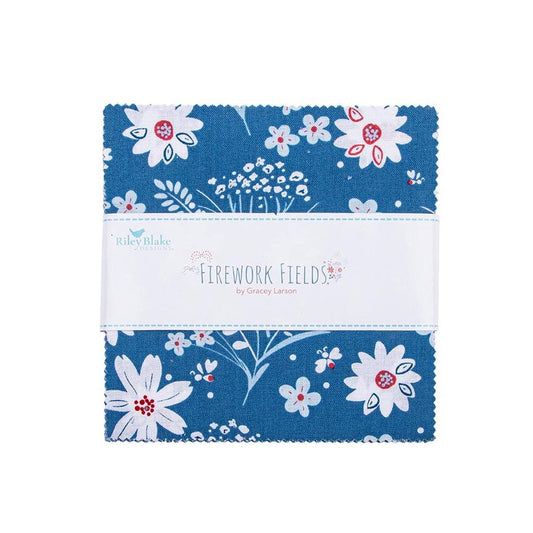 Firework Fields 5" Stacker Patriotic Fabric - 5-17580-42 - 42-piece Precut - Riley Blake Quilting Cotton Fabric