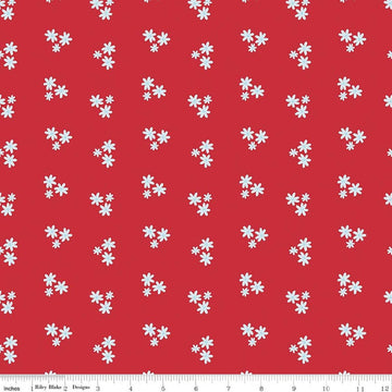 Image of Firework Fields Floral Red quilting cotton fabric by Gracey Larson for Riley Blake Designs. Features flowers on a red background. Cute Little Fabric Shop.