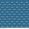 Image of Firework Fields Flags Coastal Blue quilting cotton fabric by Gracey Larson for Riley Blake Designs. Features american flags on a blue background. Cute Little Fabric Shop.