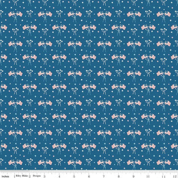 Image of Firework Fields Flags Coastal Blue quilting cotton fabric by Gracey Larson for Riley Blake Designs. Features american flags on a blue background. Cute Little Fabric Shop.