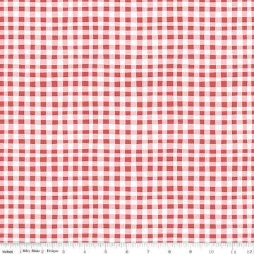 Image of Firework Fields Gingham Red quilting cotton fabric by Gracey Larson for Riley Blake Designs. Features gingham on a red background. Cute Little Fabric Shop.