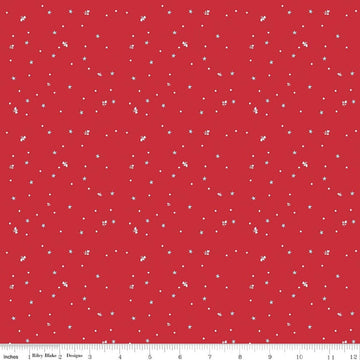 Image of Firework Fields Fireflies Red quilting cotton fabric by Gracey Larson for Riley Blake Designs. Features dots on a red background. Cute Little Fabric Shop.