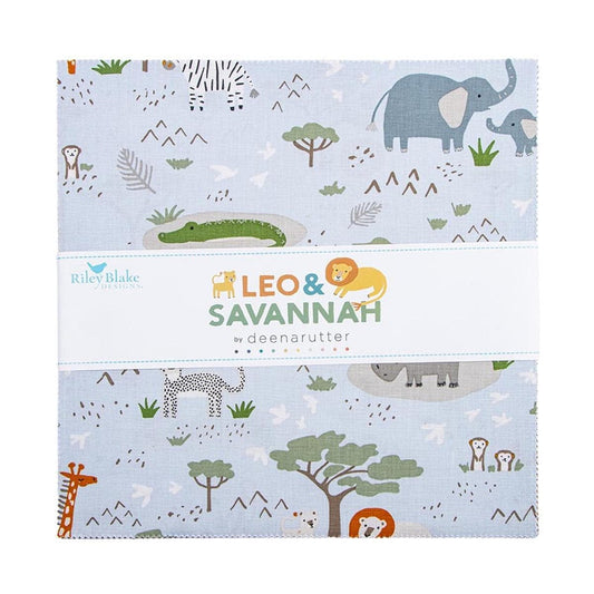 SALE Leo & Savannah 10" Stacker Animal Fabric - 10-17540-42 - 42-piece Precut - Riley Blake Quilting Cotton Fabric