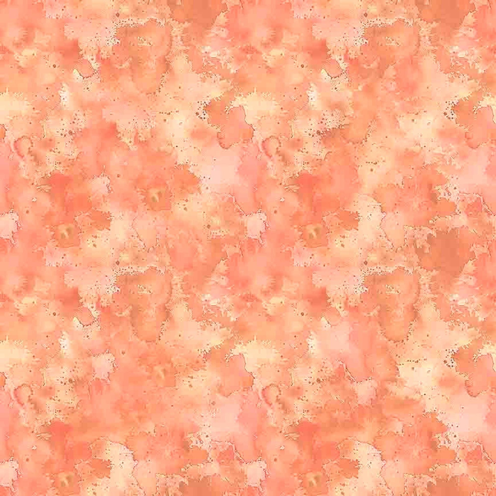 Image of Serenity Mottled Blender Peach quilting cotton fabric by Morris Creative Group for QT Fabrics. Features flowers on an orange background. Cute Little Fabric Shop