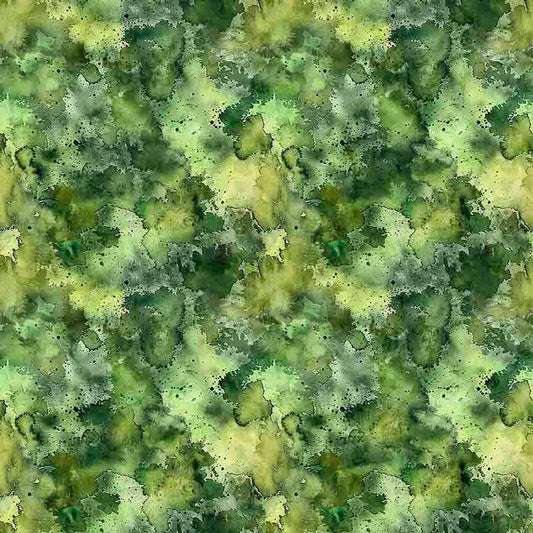 Image of Serenity Mottled Blender Green quilting cotton fabric by Morris Creative Group for QT Fabrics. Features texture on a green background. Cute Little Fabric Shop