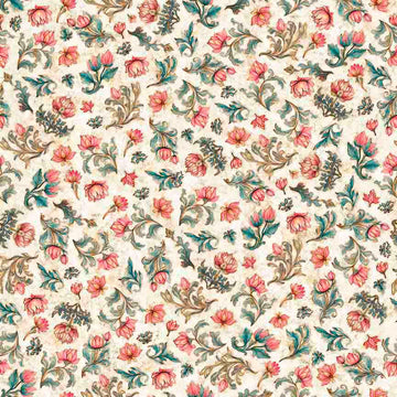 Image of Serenity Lotus Flower Toss Oatmeal quilting cotton fabric by Morris Creative Group for QT Fabrics. Features flowers on a cream background. Cute Little Fabric Shop