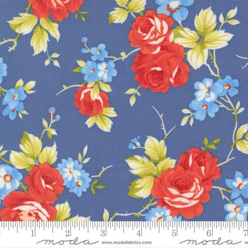 2yd 28" End of Bolt - Rosie Denim Jeans Blue Floral Fabric WIDEBACK 108" Wide - Moda Fabrics Quilting Cotton Fabric