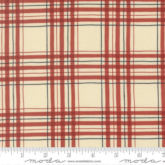 Image of America 250 Years Plaid Parchment Red quilting cotton fabric by Deb Strain for Moda Fabrics. Features plaid on a cream background. Cute Little Fabric Shop.