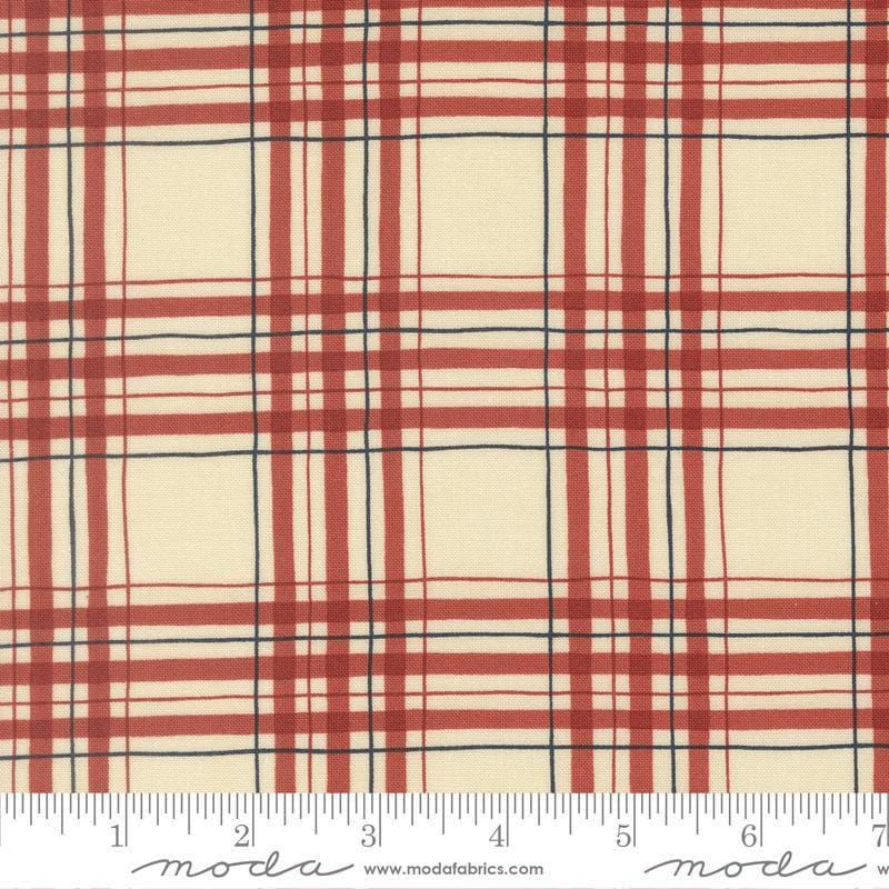 Image of America 250 Years Plaid Parchment Red quilting cotton fabric by Deb Strain for Moda Fabrics. Features plaid on a cream background. Cute Little Fabric Shop.