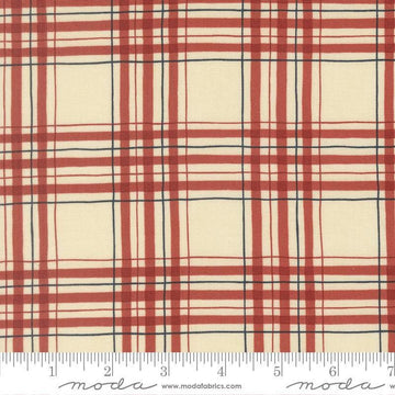 Image of America 250 Years Plaid Parchment Red quilting cotton fabric by Deb Strain for Moda Fabrics. Features plaid on a cream background. Cute Little Fabric Shop.