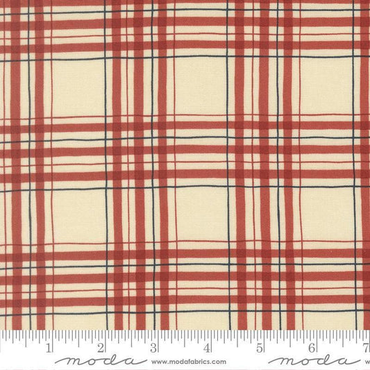 Image of America 250 Years Plaid Parchment Red quilting cotton fabric by Deb Strain for Moda Fabrics. Features plaid on a cream background. Cute Little Fabric Shop.