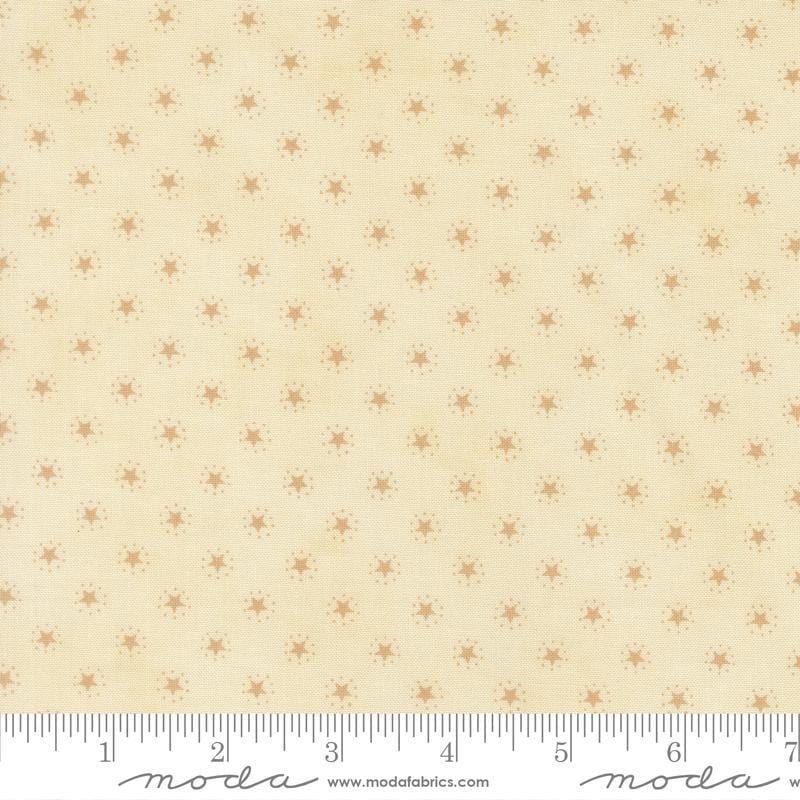 Image of America 250 Years Starbright Parchment Tan quilting cotton fabric by Deb Strain for Moda Fabrics. Features stars on a cream background. Cute Little Fabric Shop.