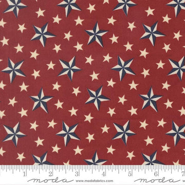 Image of America 250 Years Tossed Stars Brave Crimson quilting cotton fabric by Deb Strain for Moda Fabrics. Features stars on a red background. Cute Little Fabric Shop.
