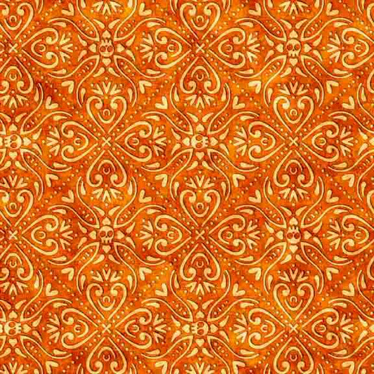 Creepin' It Real Scroll Medallion Pumpkin Orange Halloween Fabric - 30392 - QT Fabrics - Quilting Cotton Fabric