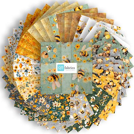 Buzz, Buzz, Buzz 10" Stacker Bundle Bee Fabric - 10SQ BZBZ 6PKH - 42-piece Precut - QT Fabrics Quilting Cotton Fabric