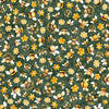 Image of Buzz, Buzz, Buzz Bee & Floral Toss Juniper quilting cotton fabric by Morris Creative Group for QT Fabrics. Features flowers and bees on a green background. Cute Little Fabric Shop.