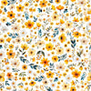 Image of Buzz, Buzz, Buzz Floral White quilting cotton fabric by Morris Creative Group for QT Fabrics. Features flowers on a white background. Cute Little Fabric Shop.