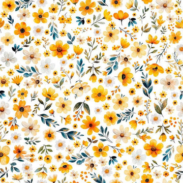 Image of Buzz, Buzz, Buzz Floral White quilting cotton fabric by Morris Creative Group for QT Fabrics. Features flowers on a white background. Cute Little Fabric Shop.