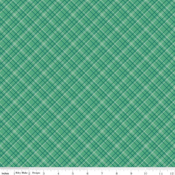 Image of Berry & Sage Plaid Alpine quilting cotton fabric by Lori Holt for Riley Blake Designs. Features plaid on a green background. Cute Little Fabric Shop.