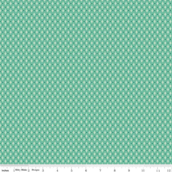 Image of Berry & Sage Diamonds Leaf quilting cotton fabric by Lori Holt for Riley Blake Designs. Features a geometric pattern on a green background. Cute Little Fabric Shop.